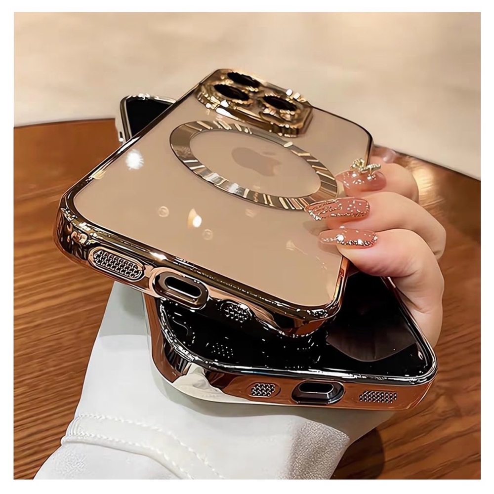 Luxury MagSafe Case for iPhone 15 Pro Max Gold Electroplated Cover Lens - Picture 4 of 5